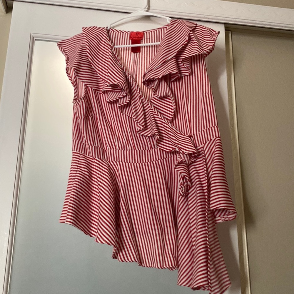 Red and White striped Ruffle Peplum Top